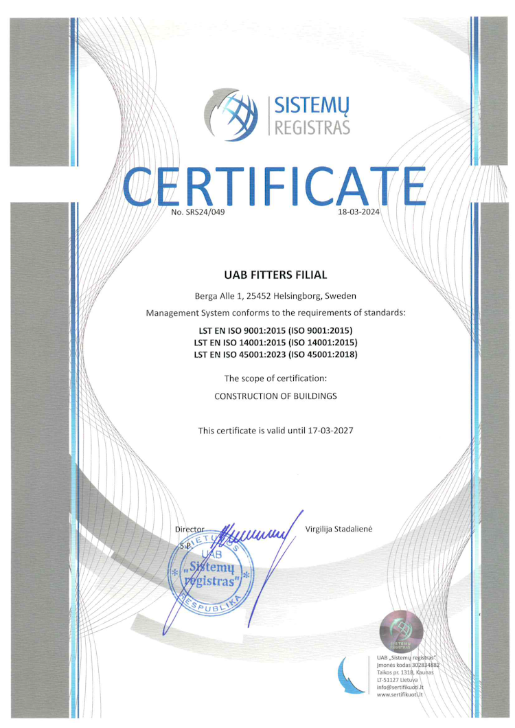 SERTIFICATES fitters, sertificates, iso-9001, iso 14001, iso 45001